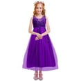 thumbnail image 3 of IBTOM CASTLE Little Big Girls Flower Tulle Dress Princess Pageant Wedding Birthday Party Formal Long Dance Evening Maxi Gown 8-9 Years Purple, 3 of 8
