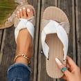 thumbnail image 3 of Beach Shoes for Women Canvas Bowtie Open Toe Flat Slides Sandals Casual Summer Vacation Slip on Slippers Khaki Size 7, 3 of 6