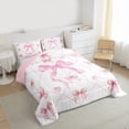 thumbnail image 4 of Homewish Checkered Bowknot Ribbon Queen Comforter Set,Cute Bowtie Bow Bedding Sets,White Pink Bedding Comforter Set For Kids,Breathable Home Decor Reversible,3pcs, 4 of 9