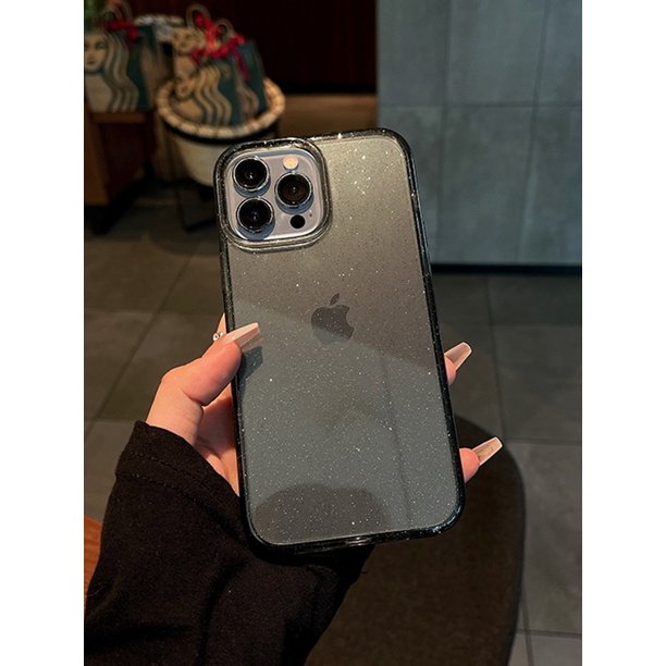 Aplicable a la carcasa del teléfono móvil iphone15 transparente con purpurina fina Apple 14promax funda protectora 13 simple todo incluido 12 suave