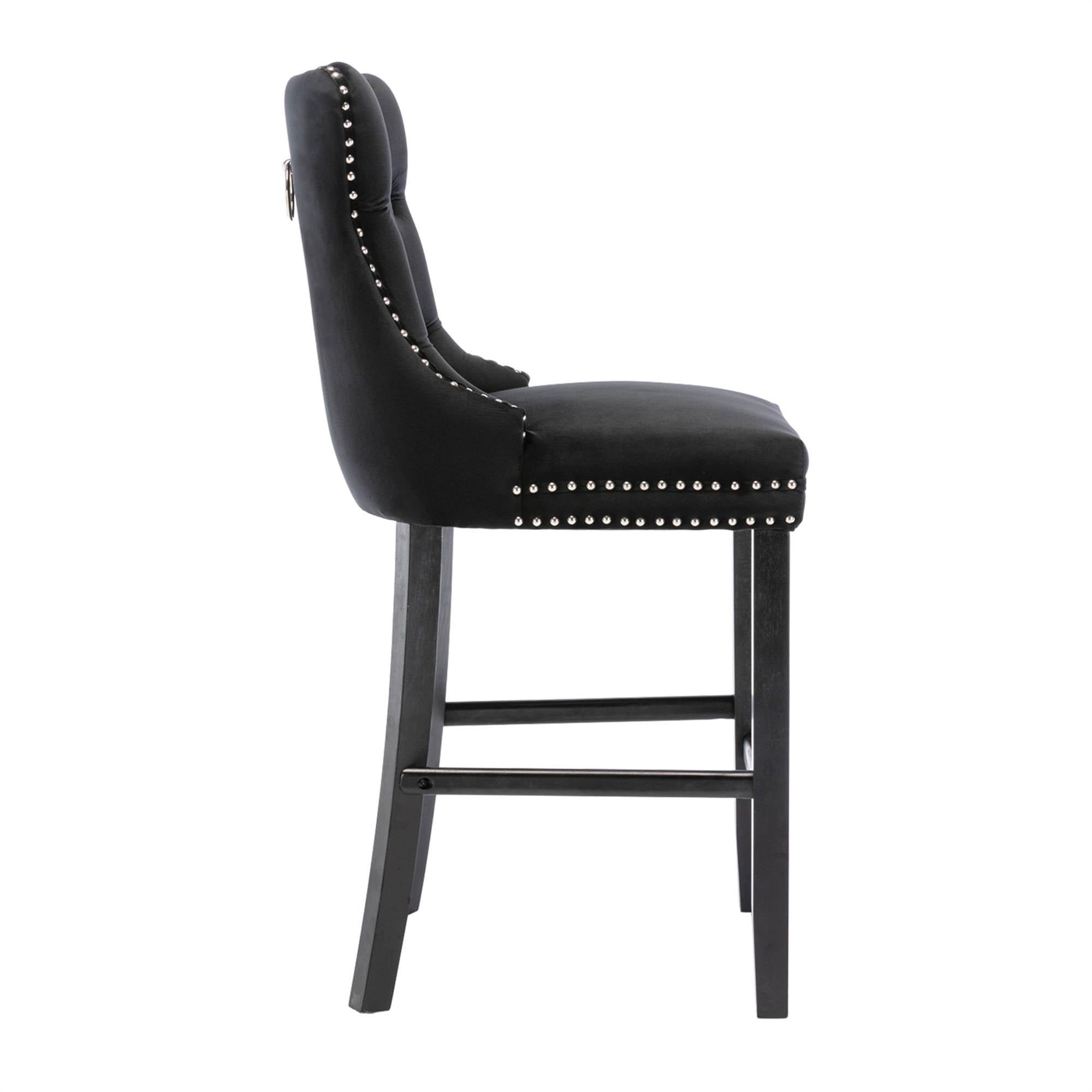 Modern Velvet Bar Stools Set of 2 Upholstered Counter Height Chair with Rivet Button Trim Back and Footrest Black Walmart