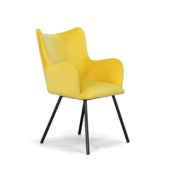 Limari Home Barrett 15.5" Modern Velvet Dining Chair in Yellow/Matte Black