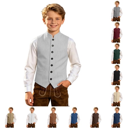 OSOLU Children Boys Tank Tops Solid Color Stand Collar Vest Festive Themed Sleeveless Jacket Casual Outerwear Trendy Beach Tops