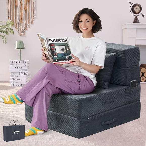 Sofá cama plegable HILERO Sillón convertible 4 en 1 gris