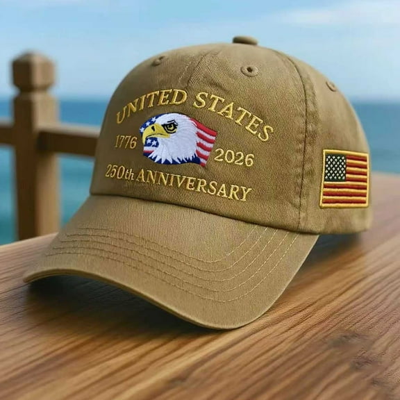 USA 250th Anniversary Hat, Patriotic Commemorative Hat, Adjustable Retro Embroidered Baseball Cap for Women Men, Independence Day Celebration Tribute Cap, Khaki