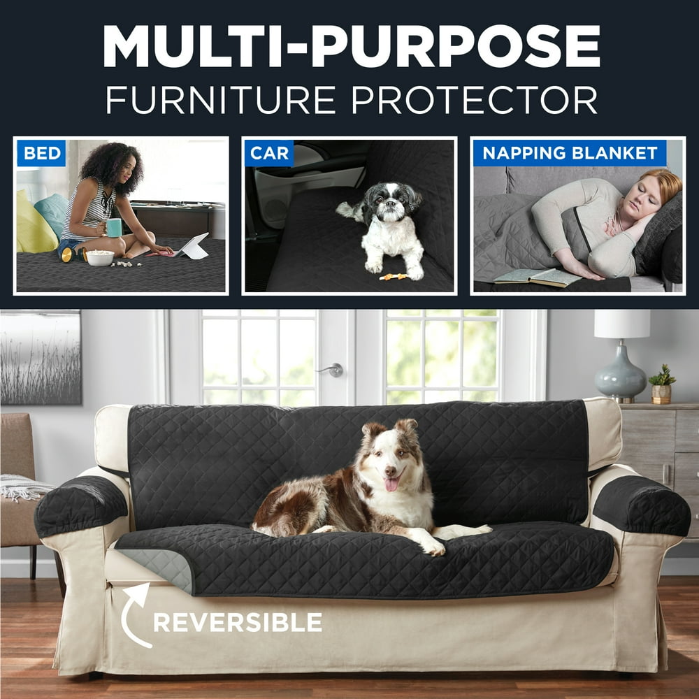 Mainstays Sofa Reversible Quilted Microfiber Pet Cover Multipurpose Furniture Protector, Black