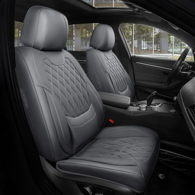 Car Seat Covers Full Set Faux Nappa Leather Seat Covers for Cars Breathable Front Seats with Lumbar Support and Rear Fit for Automotive Sedans SUVs Pickups