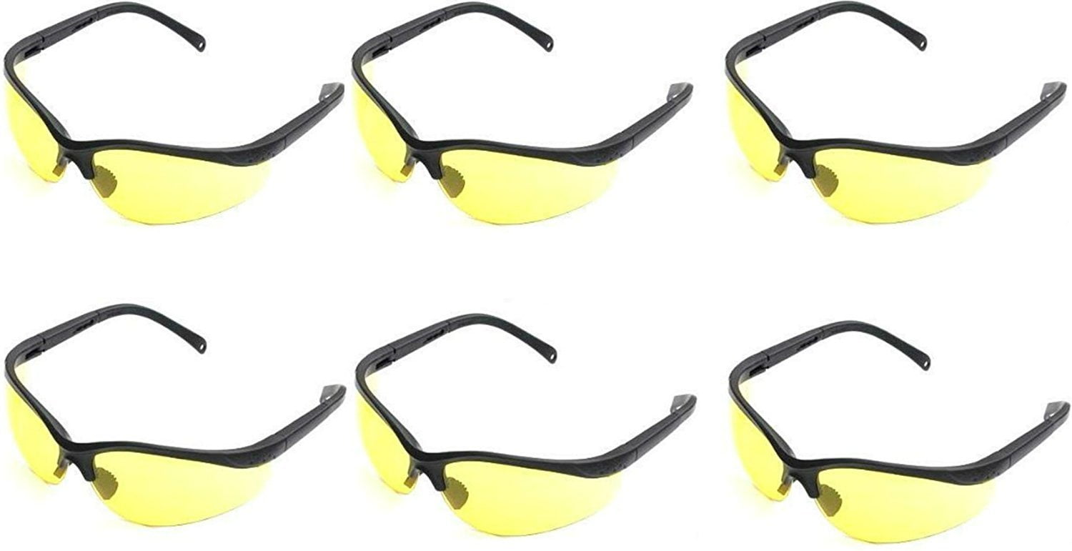 UV Protecting Adjustable Safety Glasses Yellow Tint,7821 (6 pack