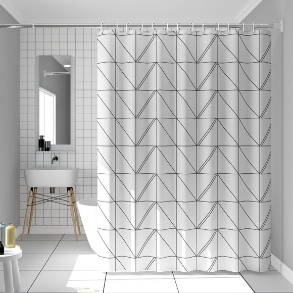 Waterproof shower curtain geometric triangle (Mig) single curtain without rod width 200*height 200 (with hanging ring)