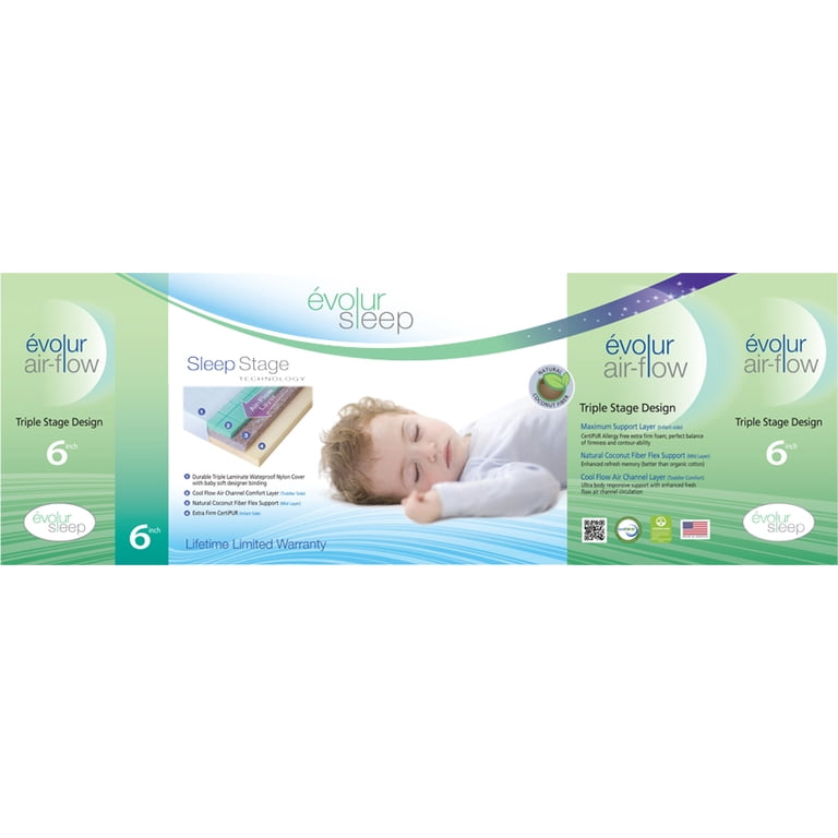 Evolur Sleep Triple Stage Crib Mattress - Natural Fiber, Greenguard Gold Certified, 2-Sided For Infant & Toddler