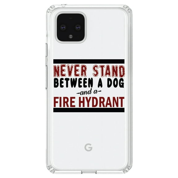 DistinctInk Clear Shockproof Hybrid Case for Google Pixel 4 XL (6.3" Screen) - TPU Bumper Acrylic Back Tempered Glass Screen Protector - Never Stand Between Dog & Fire Hydrant