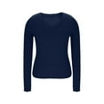 thumbnail image 6 of Otntypg Women Long Sleeve V Neck Shirts for Women Business Casual Work Top Knit Slim Fit for Fall Spring Lightweight Thin Basic Tees Blouse Navy M, 6 of 9