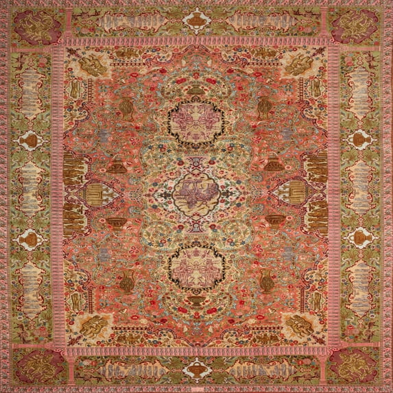 Ahgly Company Machine Washable Indoor Square Traditional Grapefruit Red Area Rugs, 5' Square