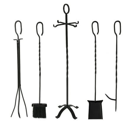 

5 Pcs/set Fireplace Tool Fire Screen Log Bracket Fire Base Brush Plier Poking Tool Set