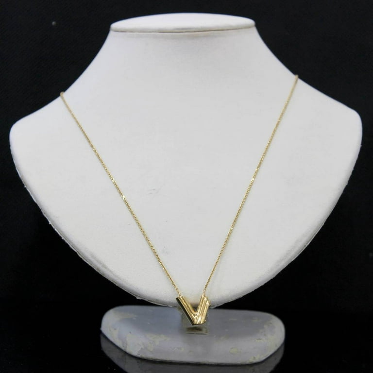 Louis Vuitton Essential V Necklace Gold Authentic Pendant Chain