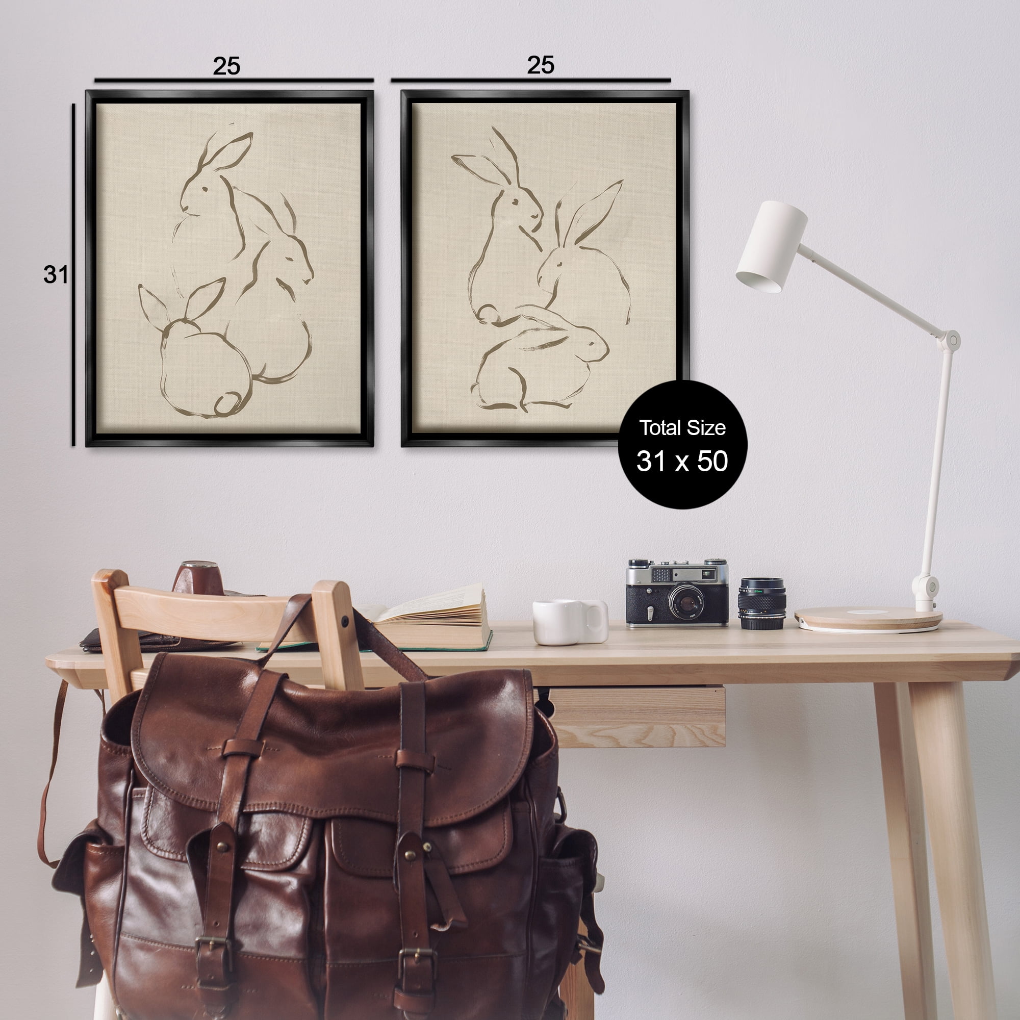 Stupell Industries Earthtone Sitting Rabbits Sketch Animals Drawing Black Floater Framed Canvas Art Print Wall Art, 31 x 25, Set of 2