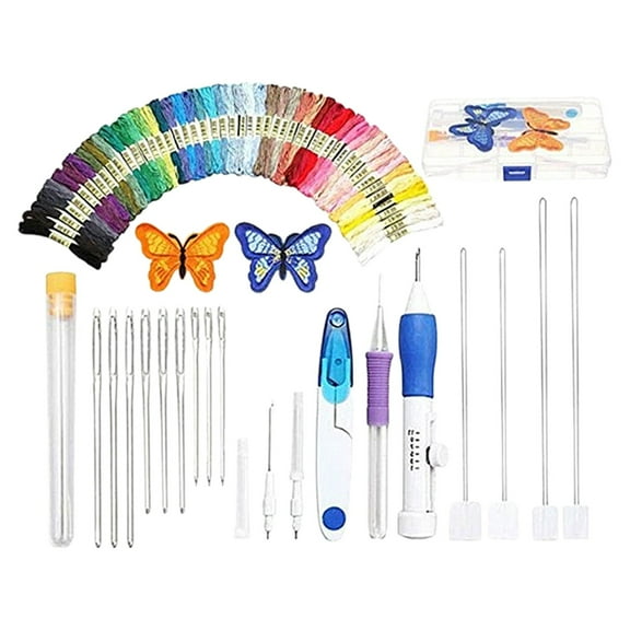 Punch Needle Embroidery Kit (Craft Stitching Set, Thread Art Supplies), Embroidery Punch Needle Creates 10X Faster Fabric Art Versus Traditional Hoops, By Meiiso