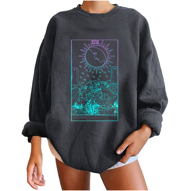 Sudadera extragrande de lana de manga larga con cuello redondo y estampado suelto para mujer Pompotops gfhjh17571