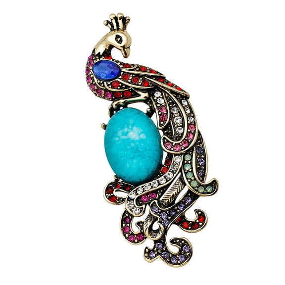 Womens Vintage Style Multicolor Rhinestones Peacock Bird Brooch Pin