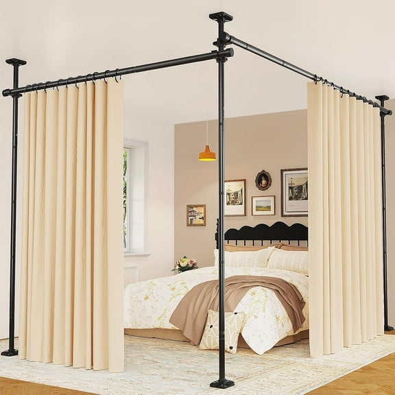Adjustable Room Divider with Tension Rods - 4-10ft Height x 28-114inch Width Freestanding Privacy Partition, Black