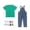 AA-Green, variant on BiZtdJrK 3 Piece Outfits for Kids Short Sleeve Cotton Basic Tees Solid Color Jean Jumpsuits Matching Knee High Socks Sets Red 7 Years