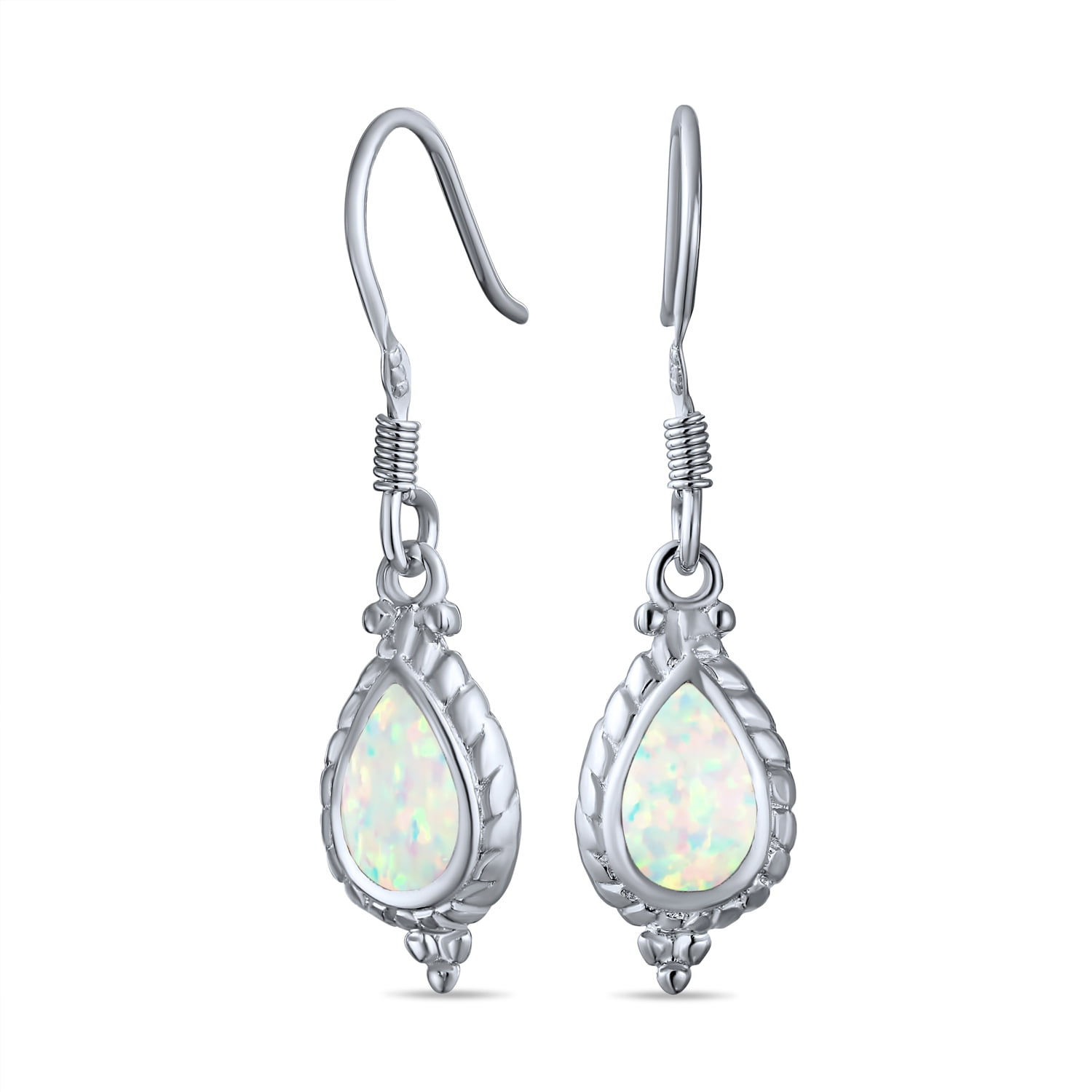 Beautiful White Fire Opal & 925 Sterling Silver Drop Dangle Earrings Teardrop