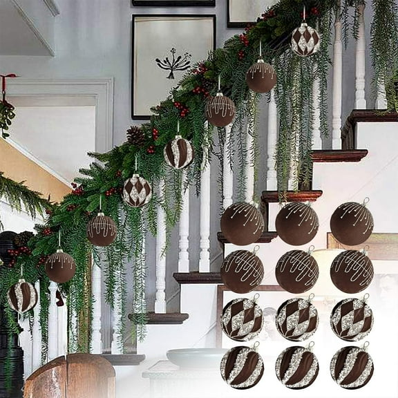 Fmbmuo Christmas Ornaments Set Plastic 12 piece Christmas Decorations Lightweight Rustic/Lodge Multicolor Glitter 3.14-Inch Holiday Decorating