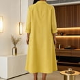 thumbnail image 6 of ClodeEU Women's Summer Linen Blend 3/4 Sleeve Dress ,Casual Loose Fit Midi Dress Yellow,Womens Plus L, 6 of 7