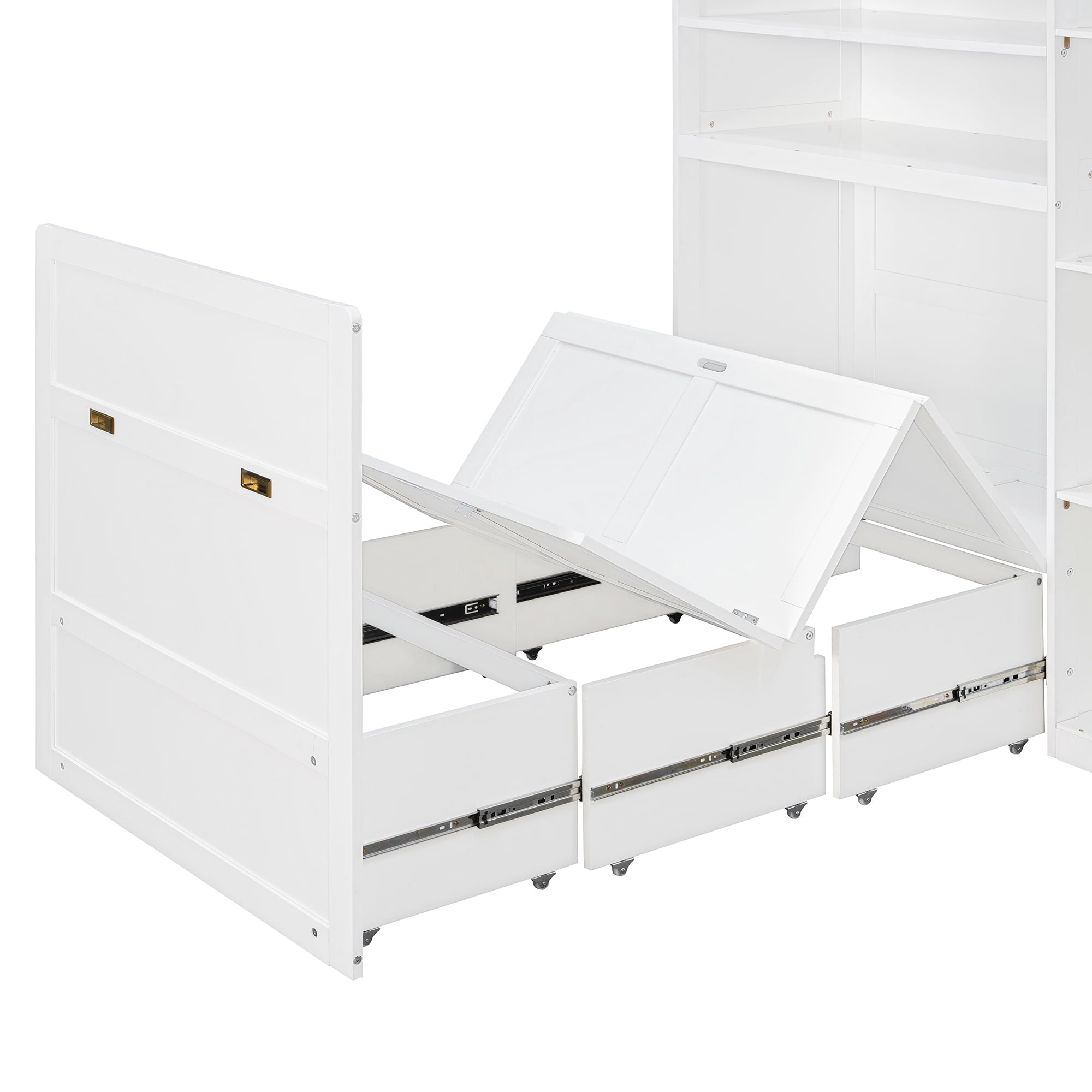 Twin Size Murphy Bed with Wardrobe, Storage Shelves and 5-Tier LED Open Shelves for Small Space, Guest Room