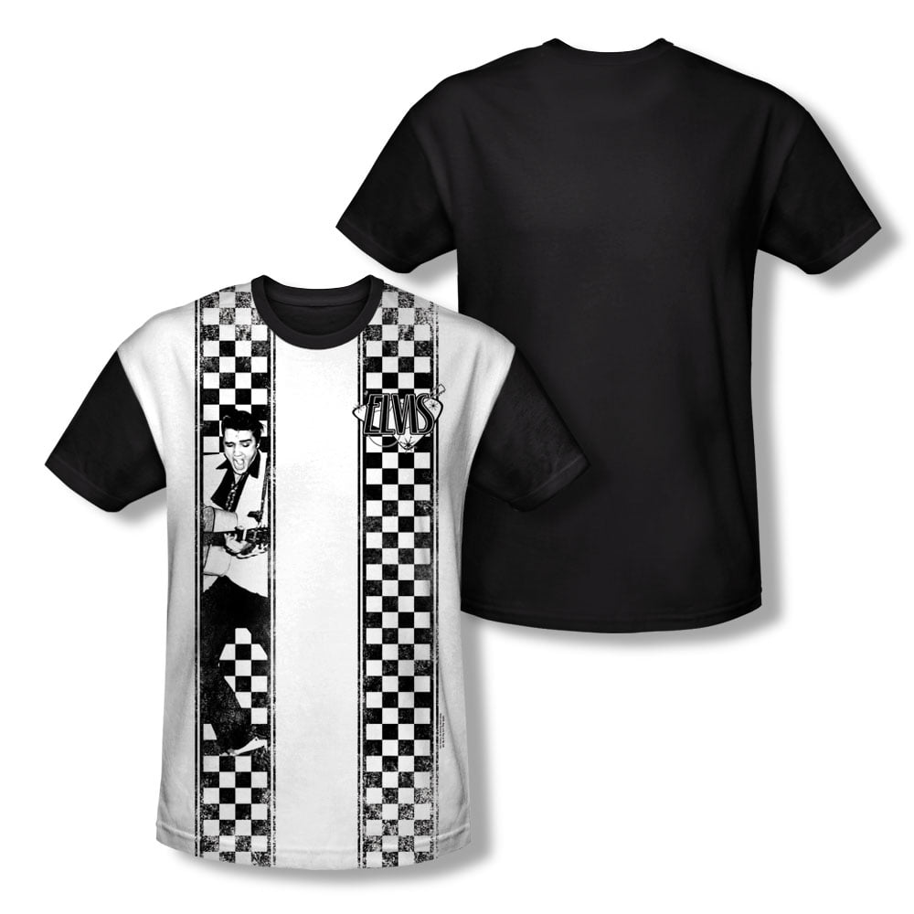 Elvis Presley Checkered Bowling Shirt Sublimated TShirt White/Black
