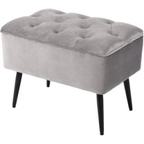 BirdRock Home Tufted Rectangle Ottoman - Velvet Foot Stool - Grey