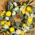 thumbnail image 5 of 17.72 Inch Spring Yellow Lemon Roses Wreath for Front Door, Yellow Peony White Hydrangea Green Leaves Wreath for Indoor and Outdoor, Rustic Farmhouse Door Wreath for Home Decor, 5 of 9