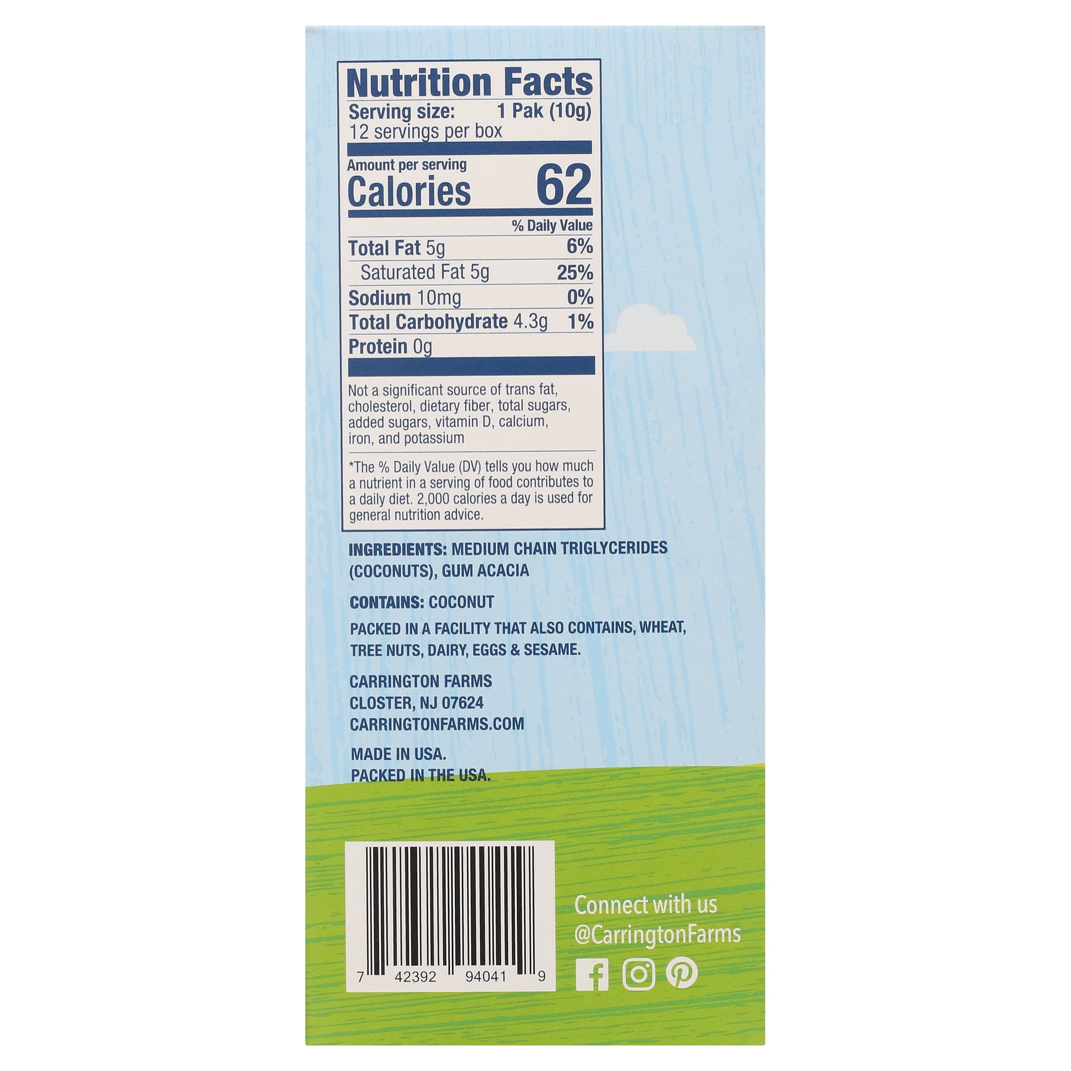 Carrington Farms MCT Powder, Flours, 12 Togo Packs, Ready to Use