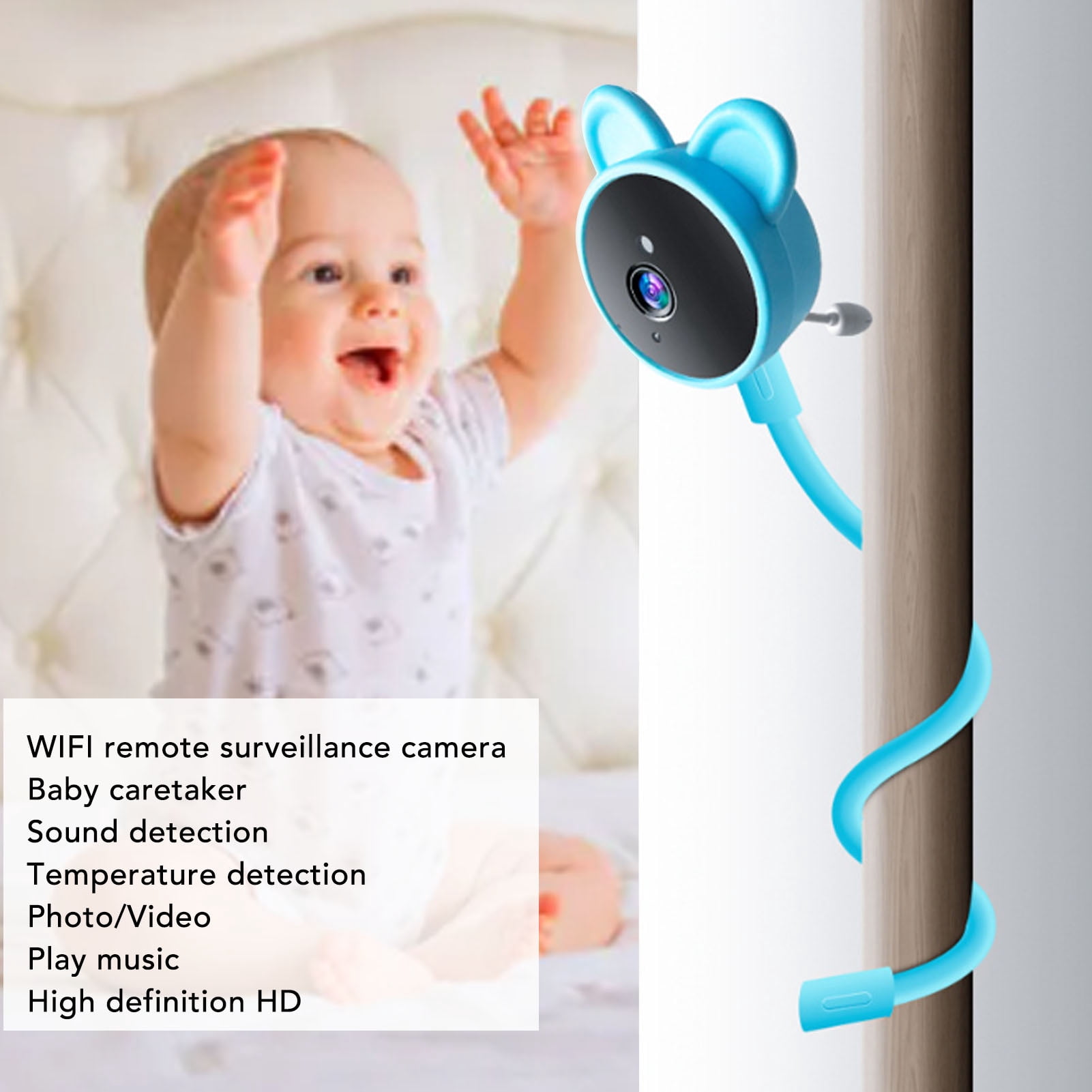 BIMZUC Smart 1080P WiFi Baby Camera with Remote Voice Intercom, Real-time Breathing Sound Detector, and Universal Stand, Safe Nursery Pet Video Monitor (19.7 inches / 50 cm)