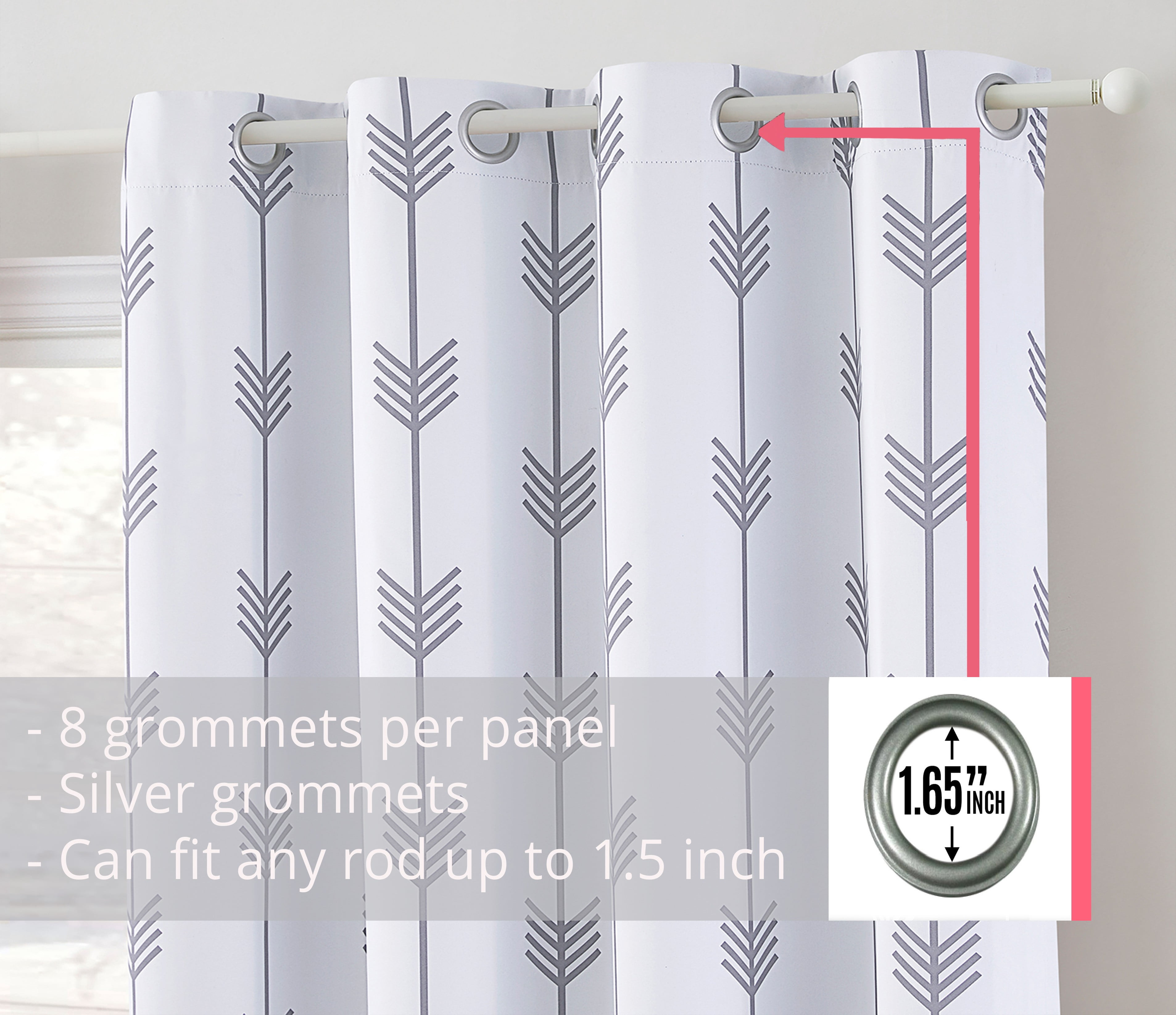 THD Arrow Printed Privacy Blackout Energy Efficient Room Darkening Thermal Grommet Window Curtain Drape Panels for Kids Bedroom - Set of 2 - Platinum White/Grey - 63" inch Long