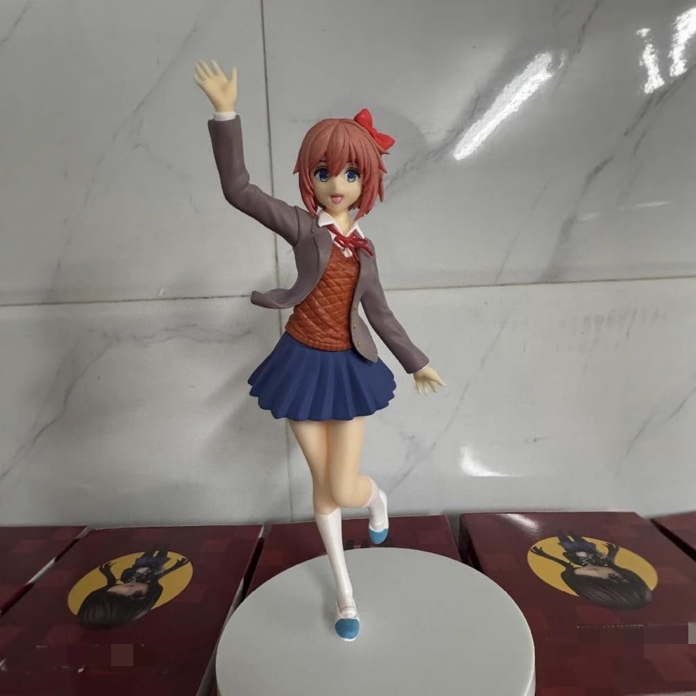 New Sayori Figure, Standing red Short Hair Sayori Anime Figures 18cm/7.1inch Handmade PVC Game Character Model Statue Collectible Craft Gift