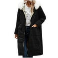 thumbnail image 5 of Dazajoo Fleece Lined Coat for Women Winter Hooded Fur Collar Jacket with Pocket Fashion Thickened Midi Thermal Overcoat,Black,M, 5 of 9