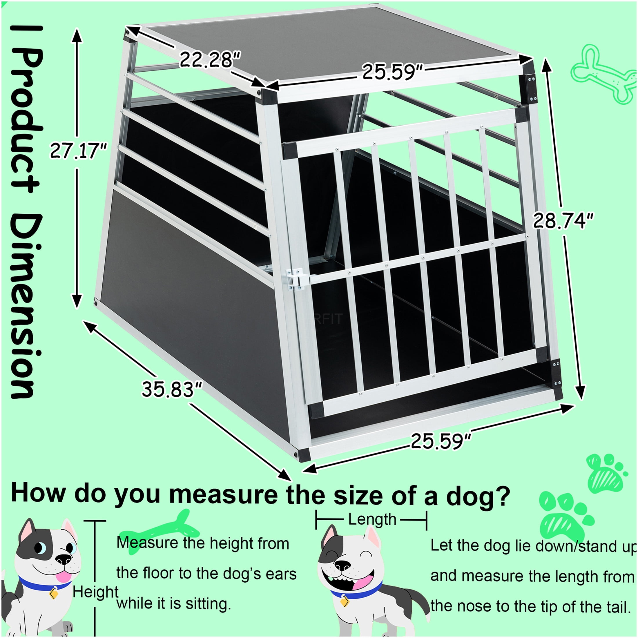 JERFIT Large 36" Aluminum Dog Crate for Travel, Heavy Duty Metal Pet Kennel Carrier with Lockable Door & Ventilation, Black/Silver