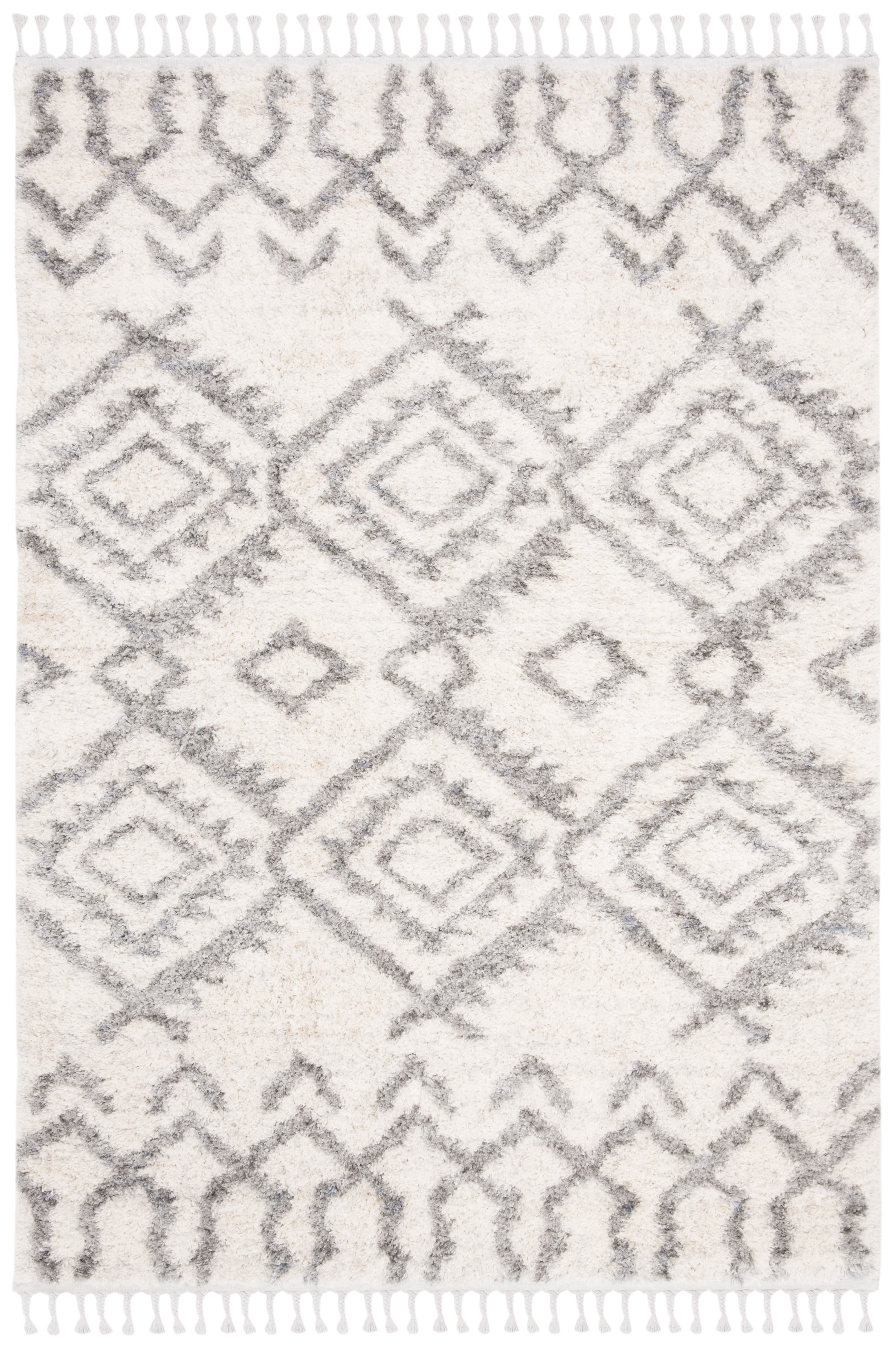 SAFAVIEH Berber Fringe Cara Aztec Shag Area Rug, Cream/Gray, 5'3" x 7'6"