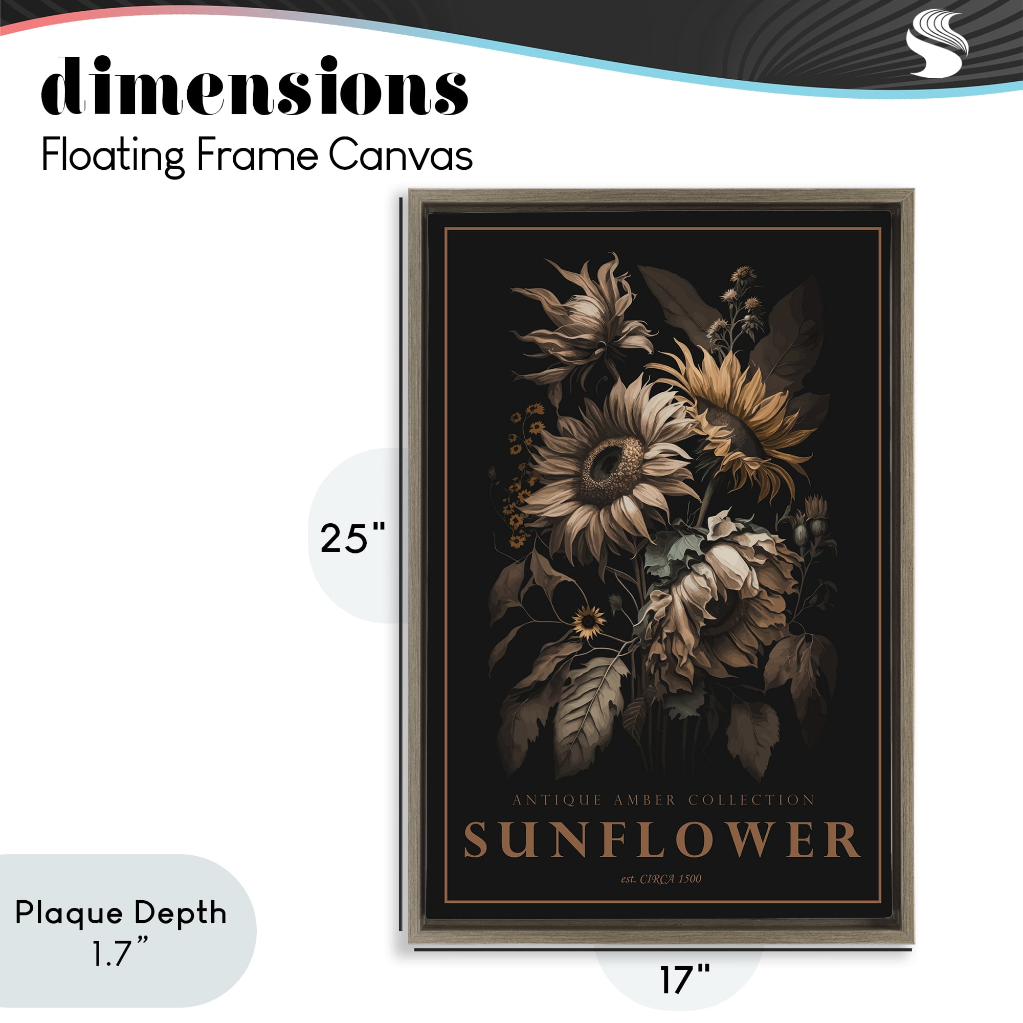 Stupell Industries Antique Sunflower Light Brown Framed Floater Canvas Wall Art, design by Chris Giampietro