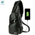 thumbnail image 2 of Deago PU Leather Sling Bag for Men & Women - Chest Shoulder Bag Unbalance Crossbody Backpack Water Resistant Daypack for Gym Travel Hiking (13.8" * 6.7" * 2.5", Black), 2 of 8