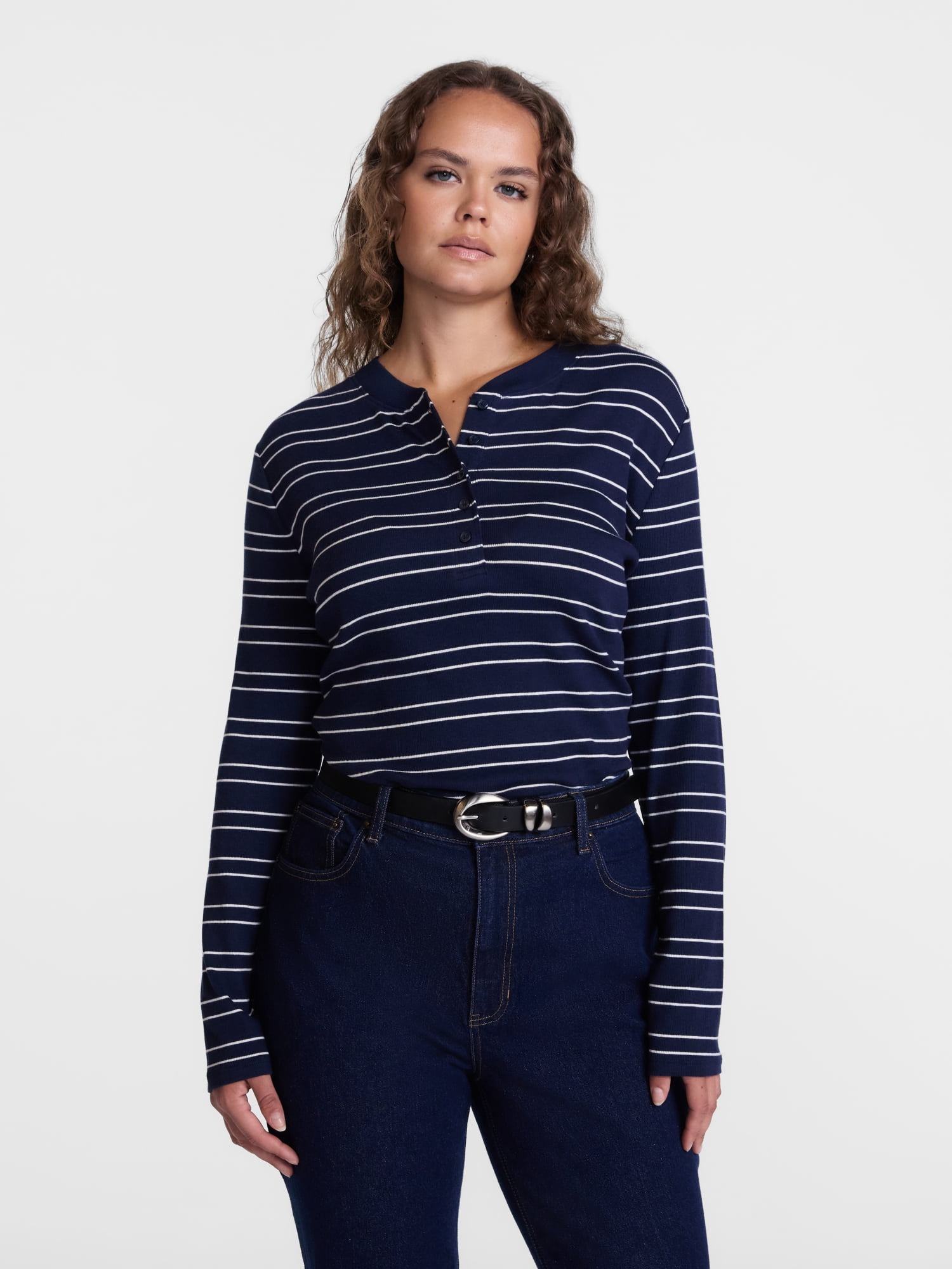 Scenario Women's and Women's Plus Rib Henley with Long Sleeves, Sizes XS-4X
