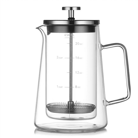 Cafetera de Prensa Francesa de 650 Ml - Tetera de Vidrio de Borosilicato de Doble Pared, Cafetera con Filtro