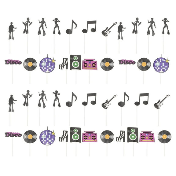 FENGGUIQU 42-Piece Disco Party Cupcake Toppers Assorted Colors Birthday Decorations for Celebration