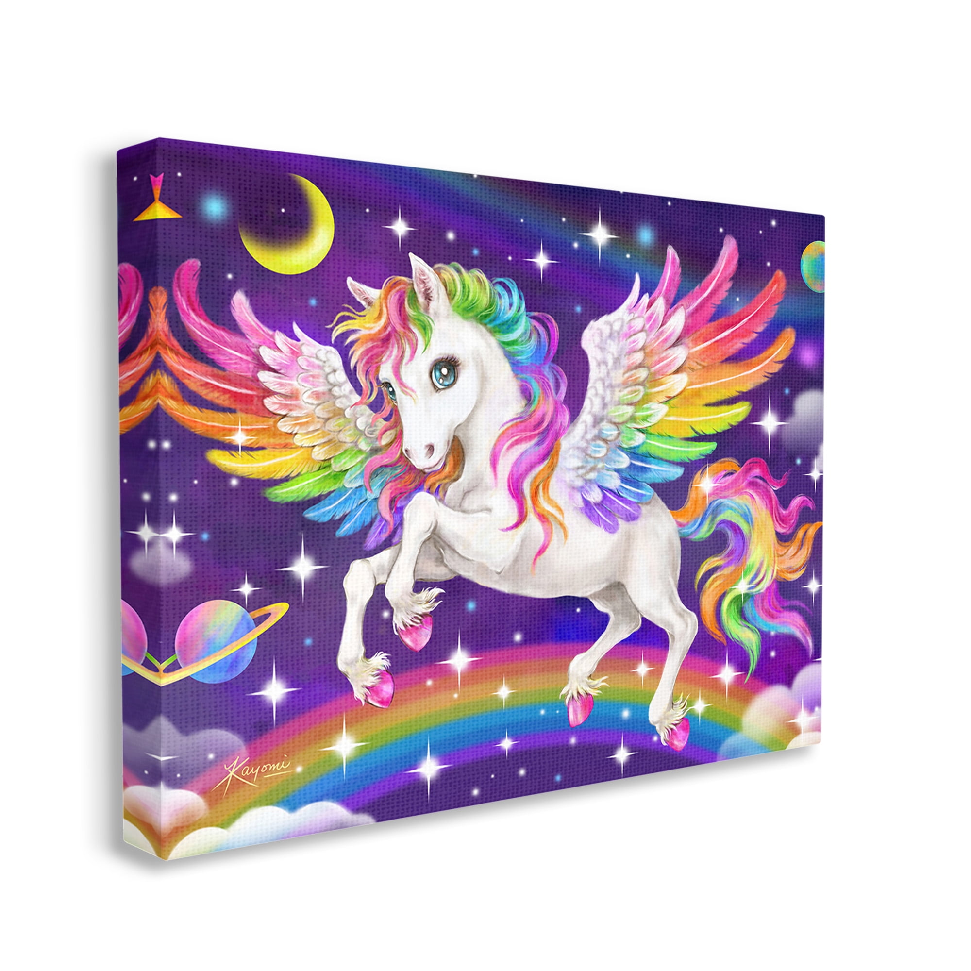 Stupell Industries Outer Space Unicorn Fairy Tales & Fantasy Painting Gallery Wrapped Canvas Art Print Wall Art, 20 x 16
