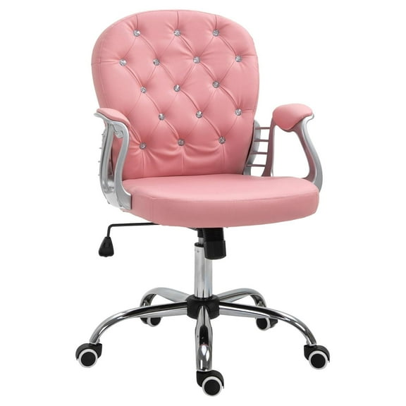 Drevy Vanity PU Leather Back Office Chair Swivel Tufted Backrest Task Chair with Padded Armrests, Adjustable Height, Rolling Wheels,