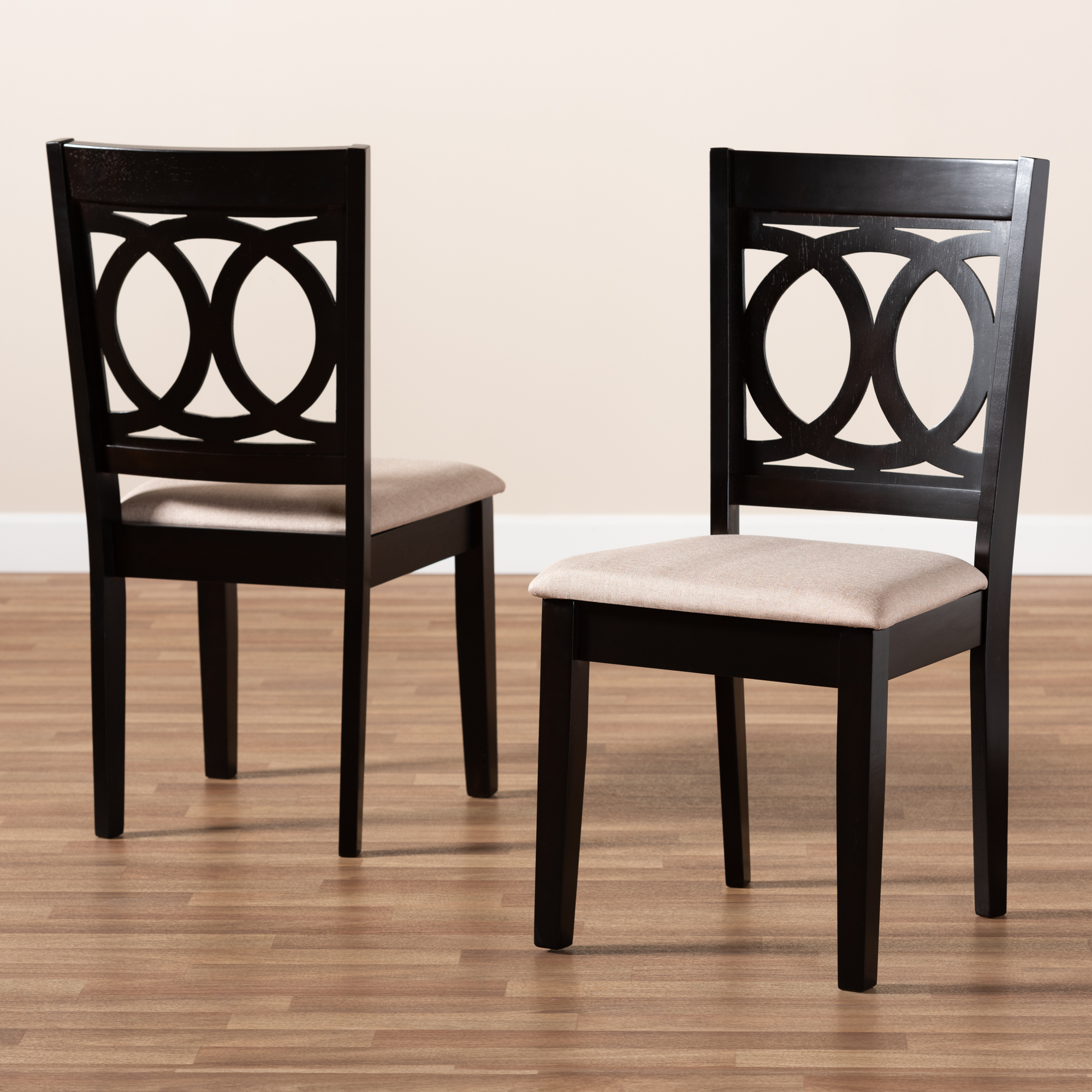 Baxton Studio Lenoir Modern and Contemporary Sand Fabric Upholstered Espresso Brown Finished Wood 2-Piece Dining Chair Set Set