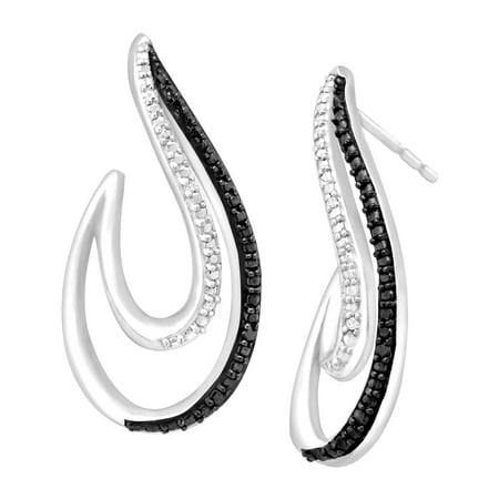 Swirl Drop Earrings with Enhanced White & Black Diamonds in Sterling Silver