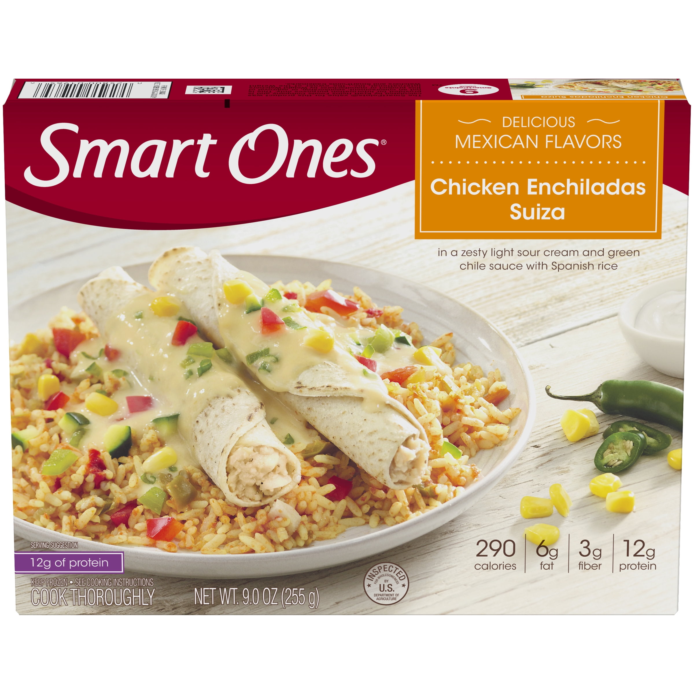 Smart Ones Chicken Enchiladas Suiza with Zesty Light Sour Cream, Green