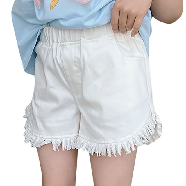 EDFBUYKRS Girl's Solid Color Jean Shorts High Waisted Wide Leg Denim Shorts